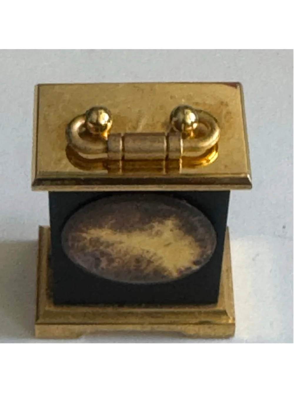 Vintage MCM Hong Kong Brass & Black Quartz Desk Clock Marble Accent
